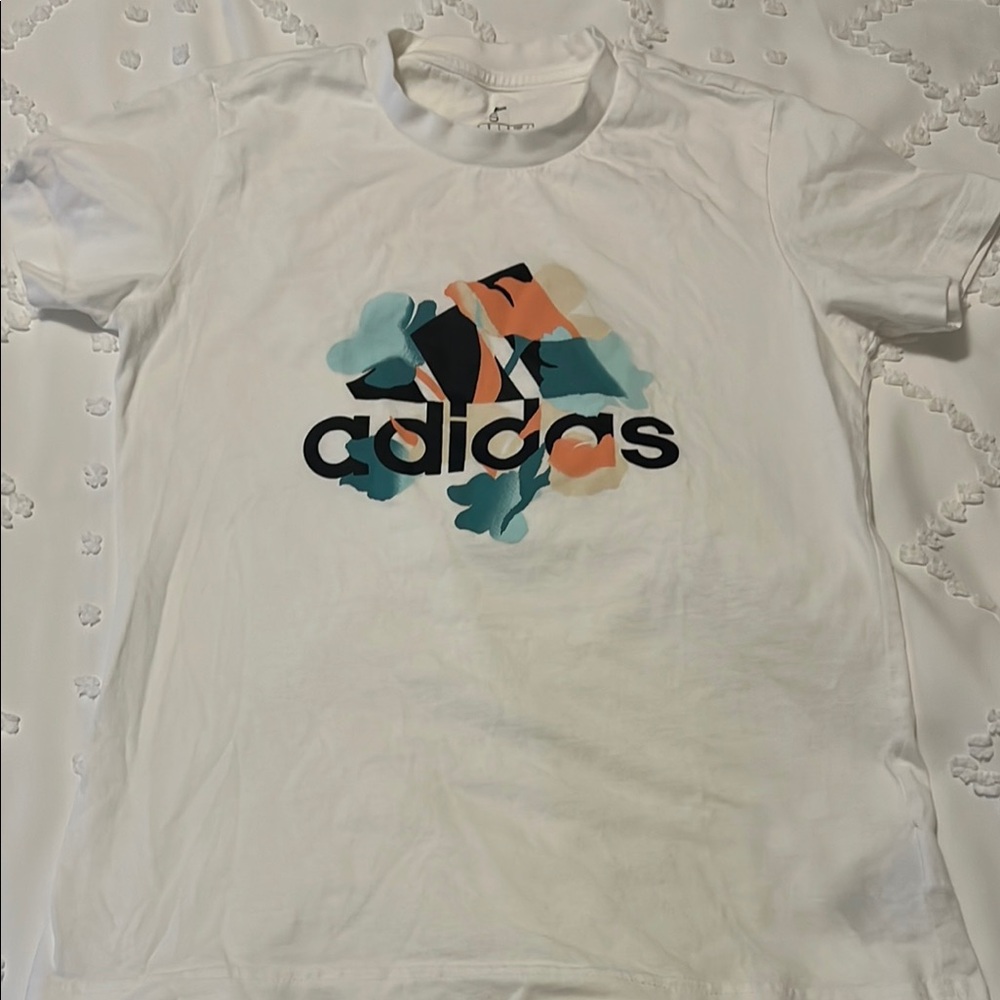 Adidas White Short Sleeve Tee with Circular Logo